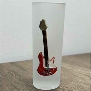 Frosted Shot Glass with 3D Red Electric Guitar Emblem Rock Music Souvenir 4 Inch